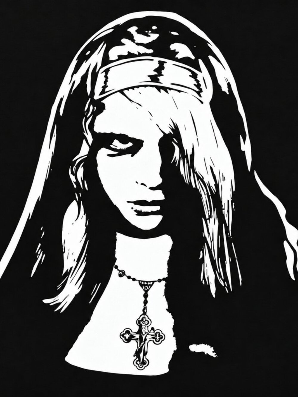 Gothic Nun Cross Graphic Black T-Shirt Dark Streetwear Tee